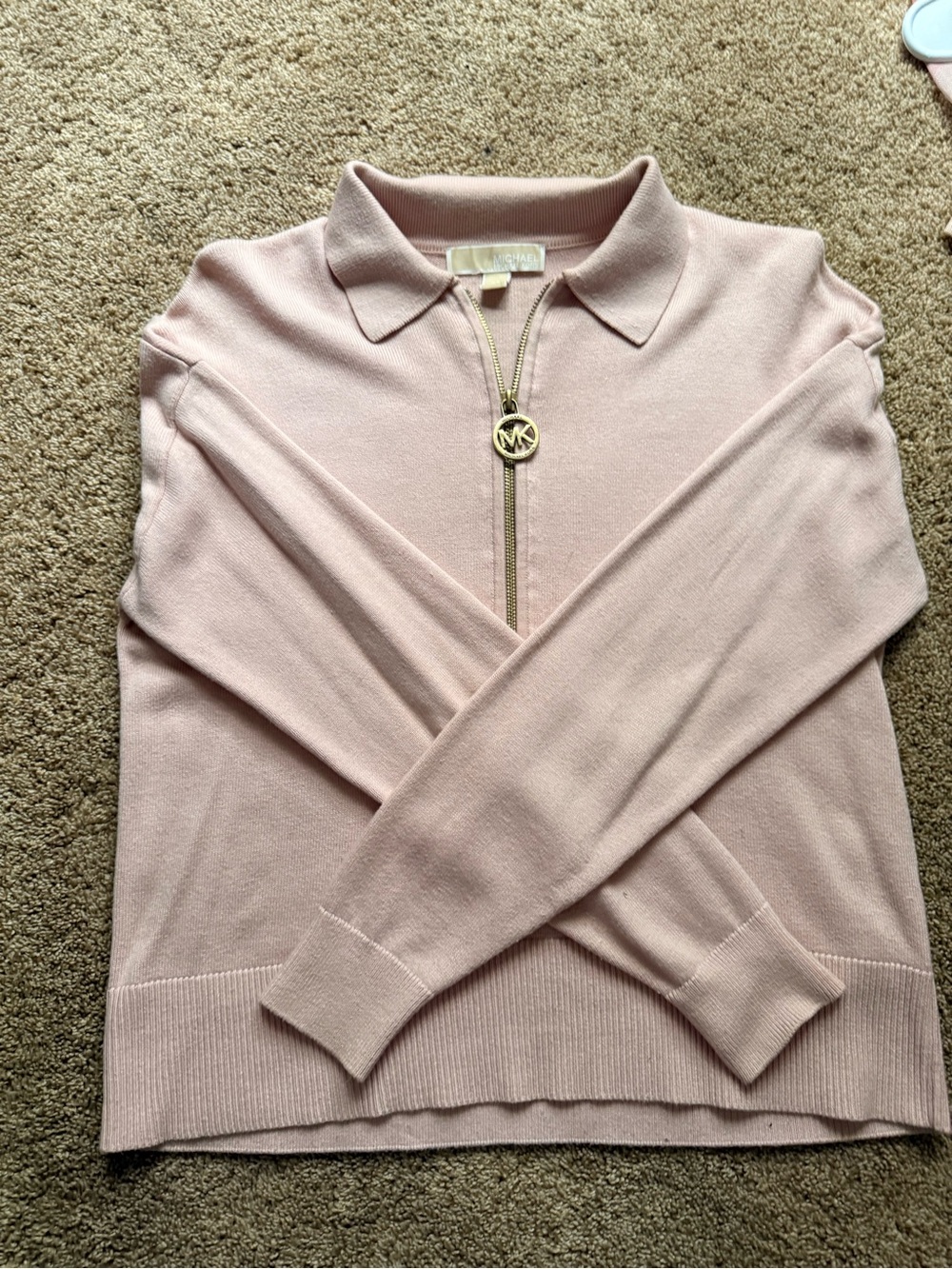 Michael Kors Blush Pink Zip Polo Sweater